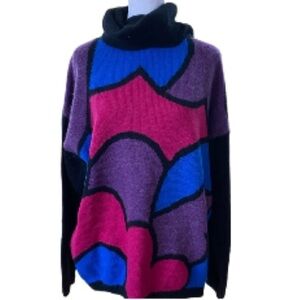 Vintage Sweater Richard & Co Black Blue Purple Pink Size Large Turtleneck